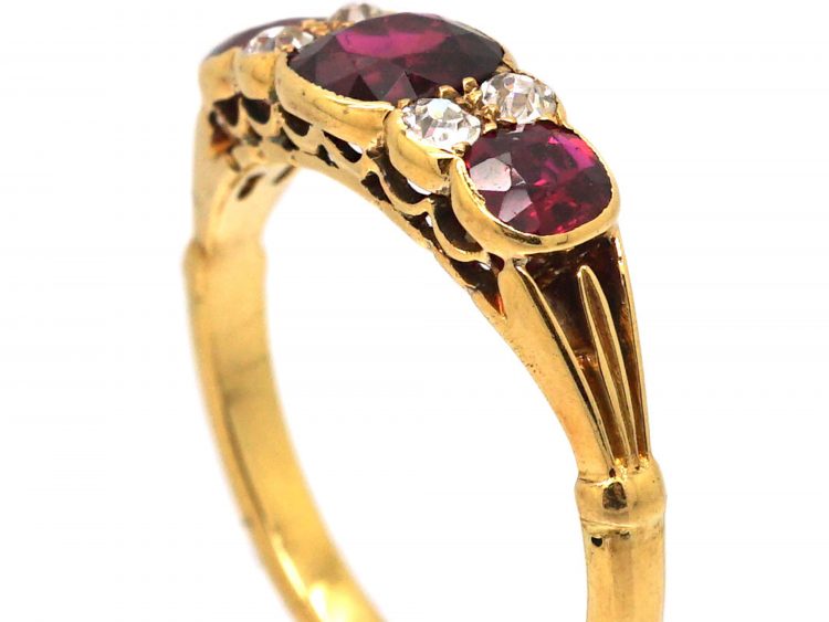 Edwardian 18ct Gold, Ruby & Diamond Three Stone Ring