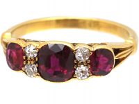 Edwardian 18ct Gold, Ruby & Diamond Three Stone Ring