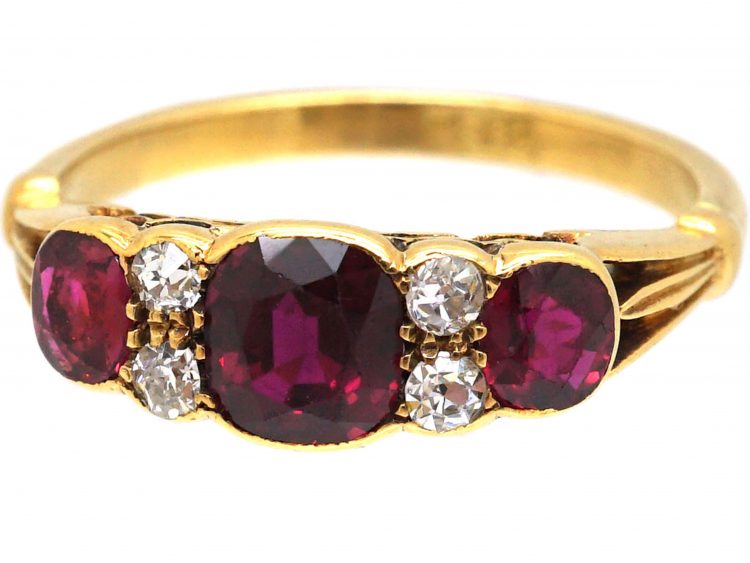 Edwardian 18ct Gold, Ruby & Diamond Three Stone Ring