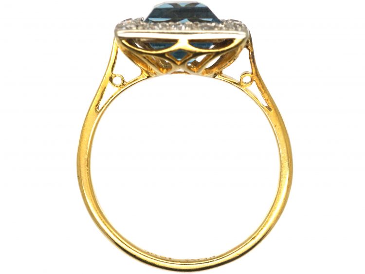 Art Deco 18ct Gold & Platinum Square Ring set with an Aquamarine & Diamonds