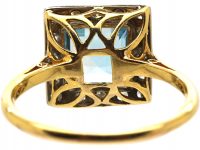 Art Deco 18ct Gold & Platinum Square Ring set with an Aquamarine & Diamonds