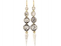 Victorian Gold & Silver Old Mine Cut Diamond Drop Earrings