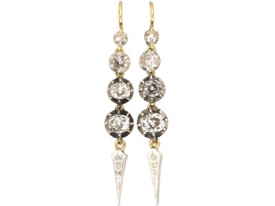 Victorian Gold & Silver Old Mine Cut Diamond Drop Earrings