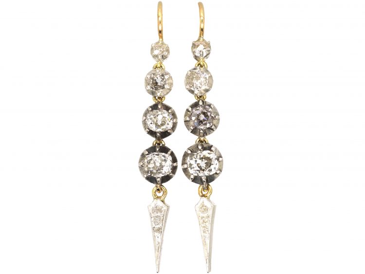 Victorian Gold & Silver Old Mine Cut Diamond Drop Earrings
