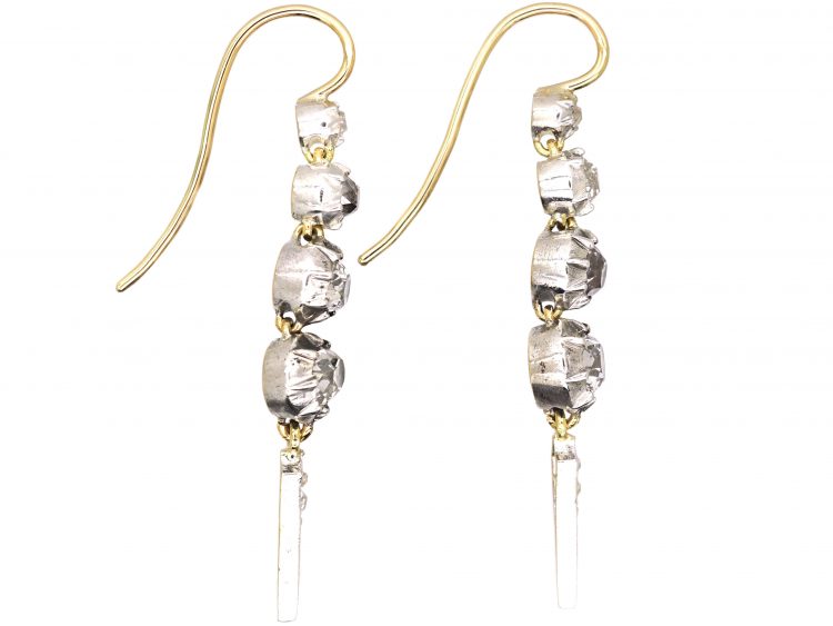 Victorian Gold & Silver Old Mine Cut Diamond Drop Earrings