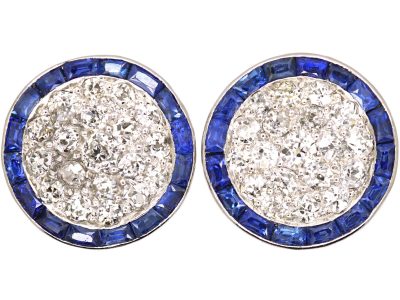 Art Deco Platinum, Sapphire & Diamond Target Earrings