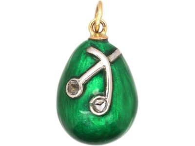 Edwardian Green Enamel Egg Pendant set with Two Rose Diamonds