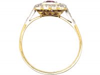 Art Deco 18ct Gold & Platinum, Square Ring set with a Ruby & Diamonds