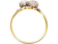 Edwardian 18ct Gold & Platinum Two Stone Diamond Crossover Ring