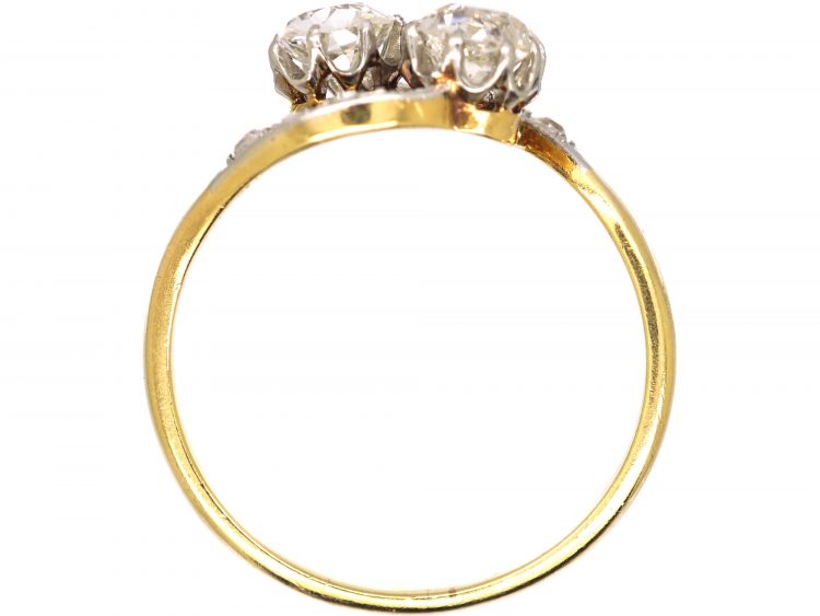 Edwardian 18ct Gold & Platinum Two Stone Diamond Crossover Ring