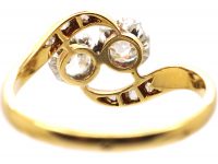 Edwardian 18ct Gold & Platinum Two Stone Diamond Crossover Ring