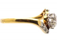Edwardian 18ct Gold & Platinum Two Stone Diamond Crossover Ring
