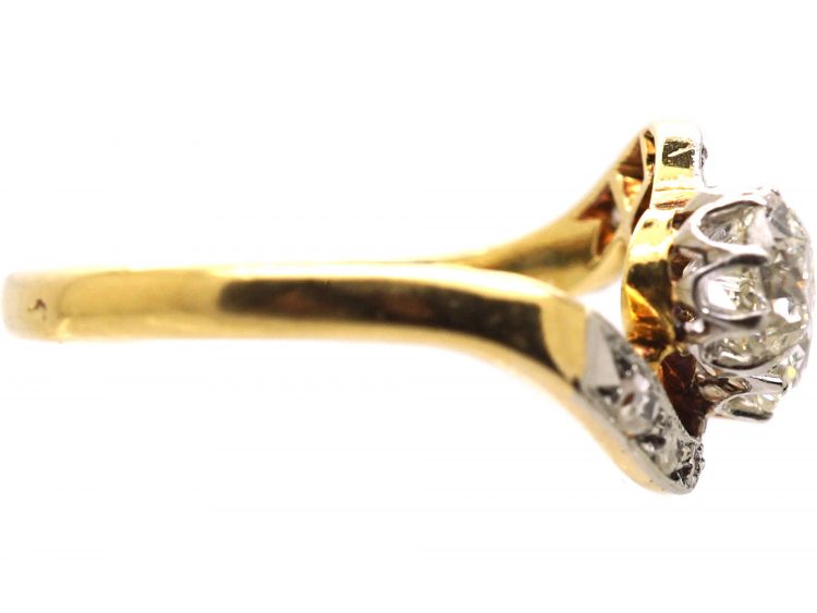 Edwardian 18ct Gold & Platinum Two Stone Diamond Crossover Ring
