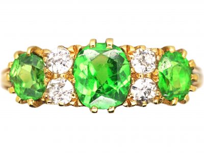 Edwardian 18ct Gold Three Stone Ring set with Green Garnets & Diamonds