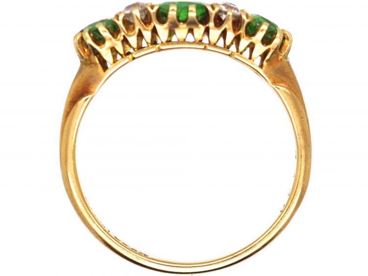 Edwardian 18ct Gold Three Stone Ring set with Green Garnets & Diamonds