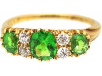 Edwardian 18ct Gold Three Stone Ring set with Green Garnets & Diamonds