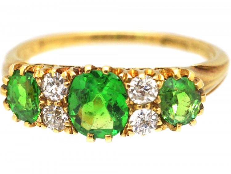 Edwardian 18ct Gold Three Stone Ring set with Green Garnets & Diamonds