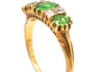 Edwardian 18ct Gold Three Stone Ring set with Green Garnets & Diamonds