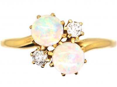 Edwardian 18ct Gold Crossover Ring set with Opals & Diamonds by Alabaster & Wilson
