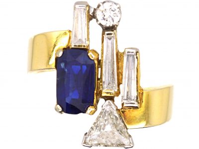 18ct Gold Modernist Ring set with a Sapphire & Diamonds