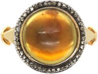 Early 20th Century 18ct Gold Swedish Ring with 14ct Gold Russian Citrine & Rose Diamond Cluster Signed Faberge