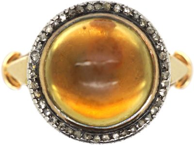 Early 20th Century 18ct Gold Swedish Ring with 14ct Gold Russian Citrine & Rose Diamond Cluster Signed Faberge