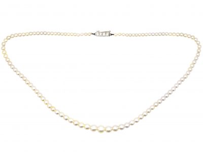 Early 20th Century String of Pearls with 18ct White Gold & Diamond Clasp