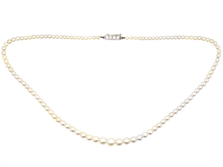Early 20th Century String of Pearls with 18ct White Gold & Diamond Clasp