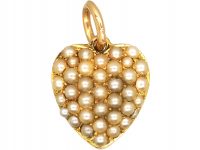 Edwardian 15ct Gold Heart Pendant set with Natural Split Pearls
