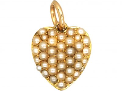 Edwardian 15ct Gold Heart Pendant set with Natural Split Pearls