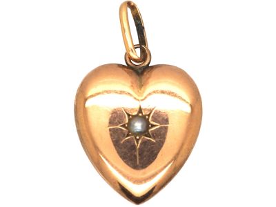 Edwardian 15ct Gold Heart Pendant set with a Natural Split Pearl