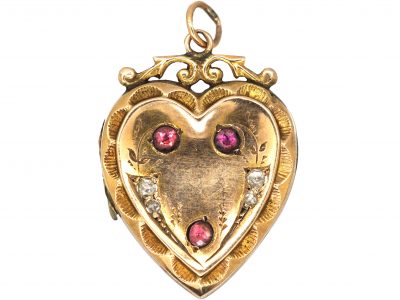 Edwardian 9ct Back & Front Heart Locket set with Rubies & Rose Diamonds