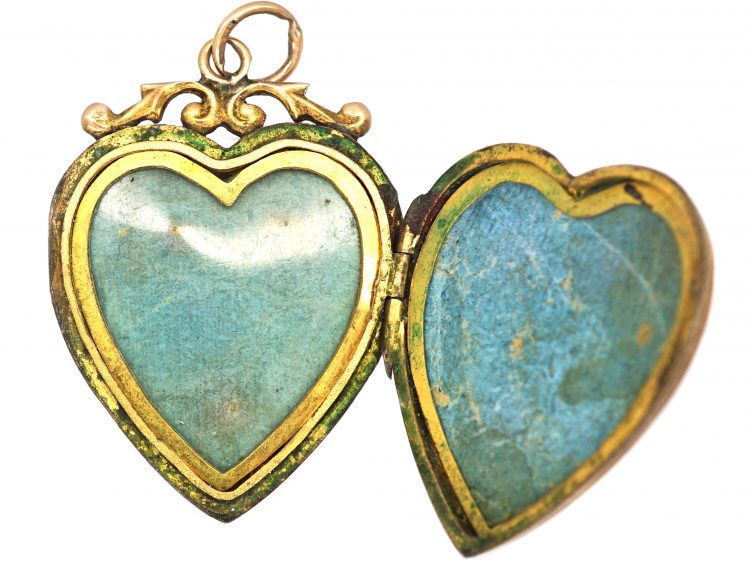 Edwardian 9ct Back & Front Heart Locket set with Rubies & Rose Diamonds