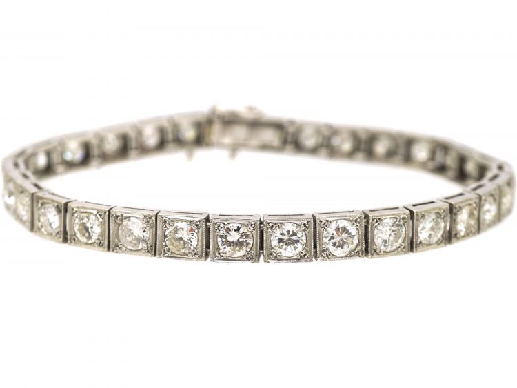 Art Deco Platinum Tennis Bracelet set with Diamonds