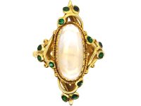 Art Nouveau 18ct Gold Green Enamel & Moonstone Botanical Ring