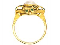 Art Nouveau 18ct Gold Green Enamel & Moonstone Botanical Ring