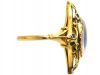 Art Nouveau 18ct Gold Green Enamel & Moonstone Botanical Ring