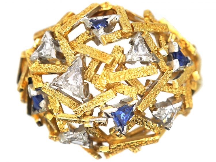 18ct Gold Modernist Ring by Gillian Packard set with Diamonds & Sapphires