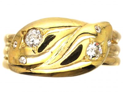 Edwardian 9ct Gold Double Snake Ring set with Diamonds