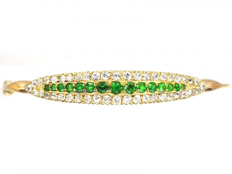 Edwardian 15ct Gold Bangle set with Green Garnets & Diamonds