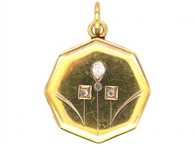 Art Deco 18ct Gold Octagonal Locket set with Diamonds