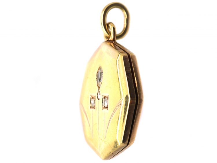Art Deco 18ct Gold Octagonal Locket set with Diamonds