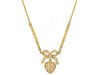 Edwardian 15ct Gold Heart and Bow Pedant set with Pearls and Diamonds