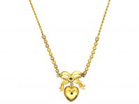 Edwardian 15ct Gold Heart and Bow Pedant set with Pearls and Diamonds