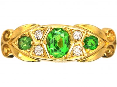 Edwardian 18ct Gold Three Stone Green Garnet & Diamond Ring