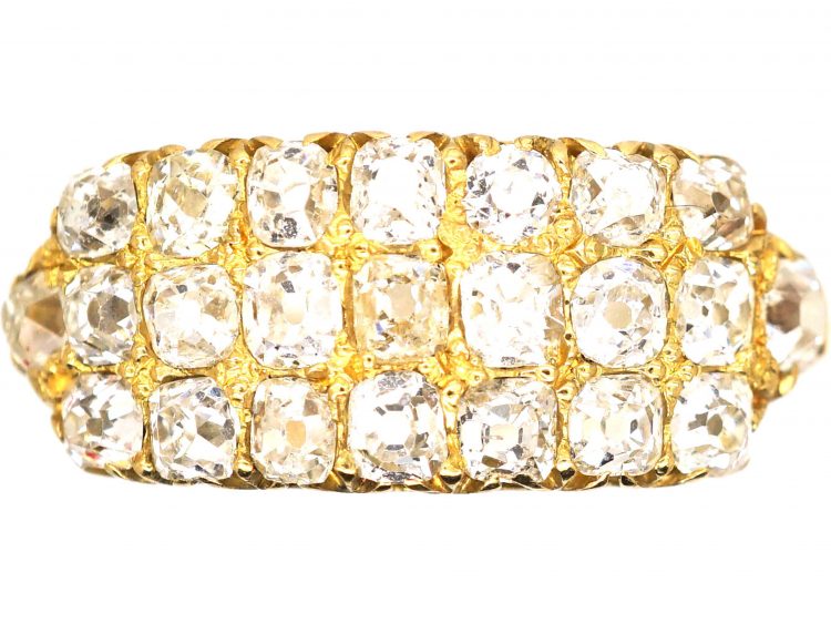 Edwardian 18ct Gold Three Row Old Mine Cut Diamond Ring by Alabaster & Wilson