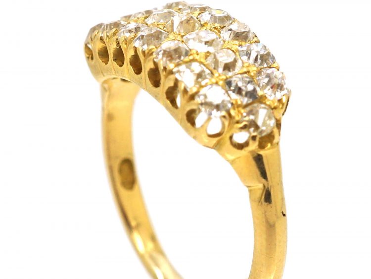 Edwardian 18ct Gold Three Row Old Mine Cut Diamond Ring by Alabaster & Wilson