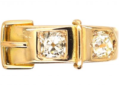 Edwardian 18ct Gold Buckle Ring set with Two Diamonds