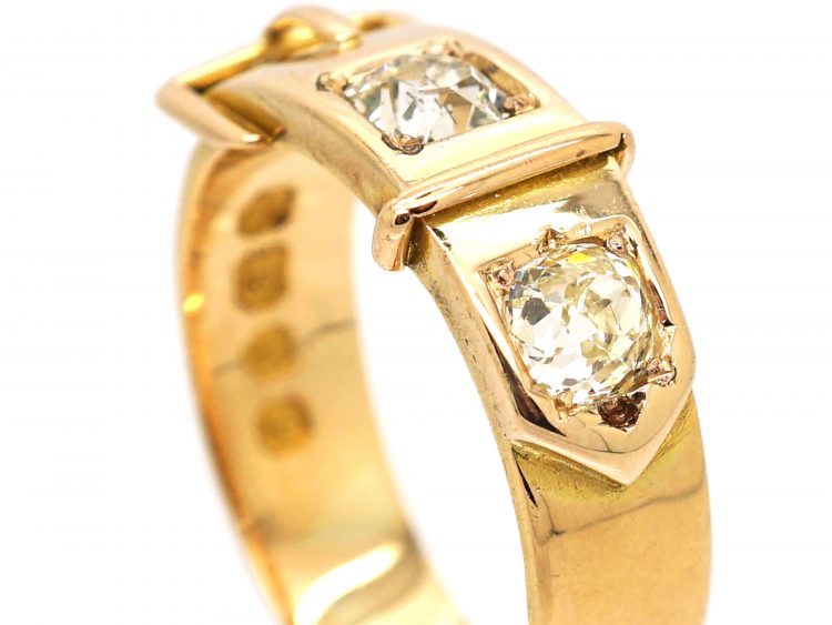 Edwardian 18ct Gold Buckle Ring set with Two Diamonds