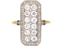 Art Deco 14ct Gold & Platinum Rectangular Ring set with Diamonds
